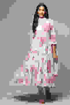 Powder Blue Cotton Anarkali Kurta Churidar Suit Set image number 7