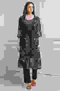 Navy Polyester Straight Kurta Pants Set image number 6