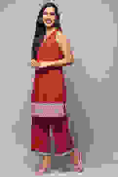 Maroon Cotton Printed Kurta & Palazzo Suit Set image number 1