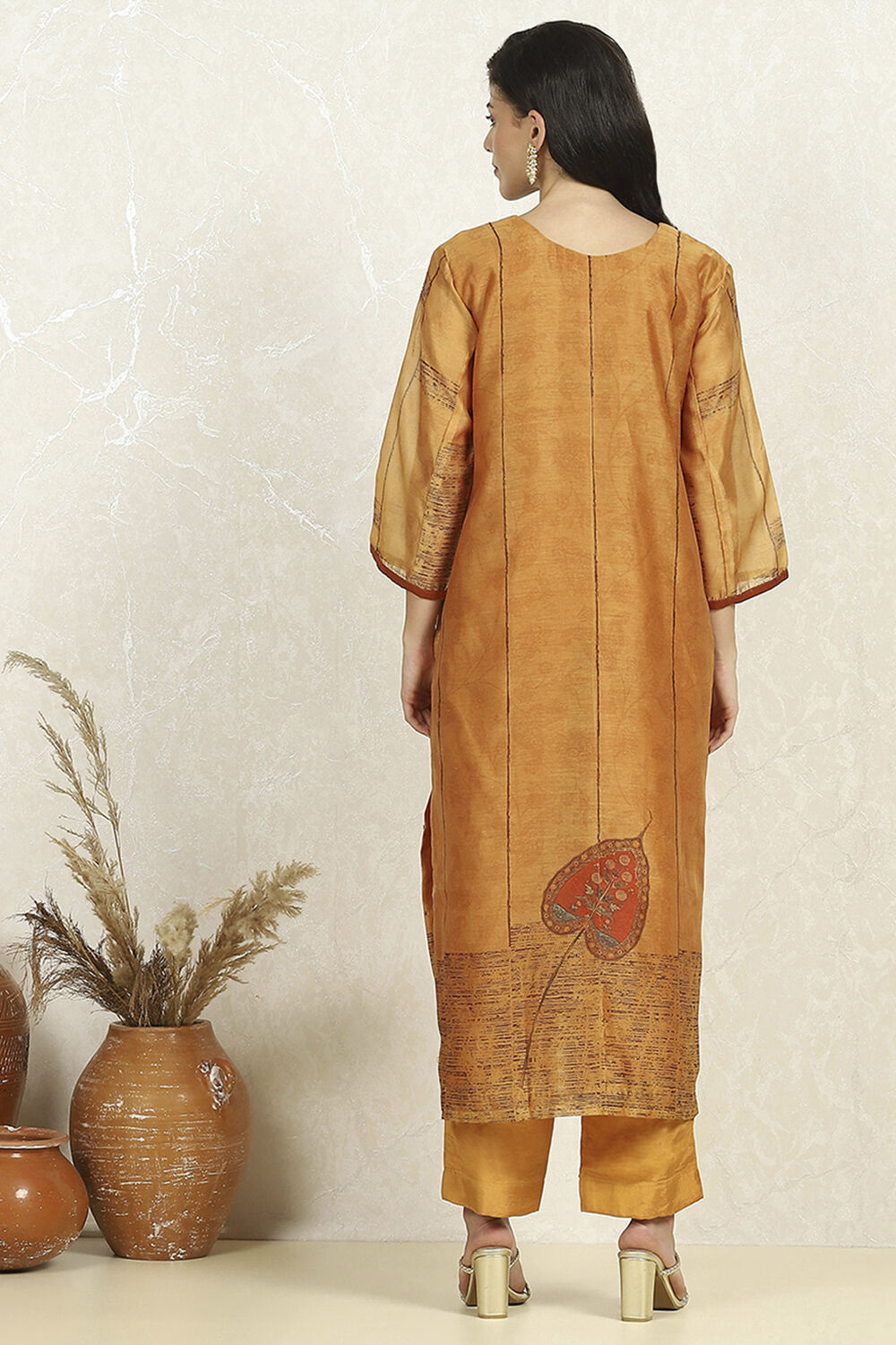 Rust Chanderi Unstitched Suit Set image number 5