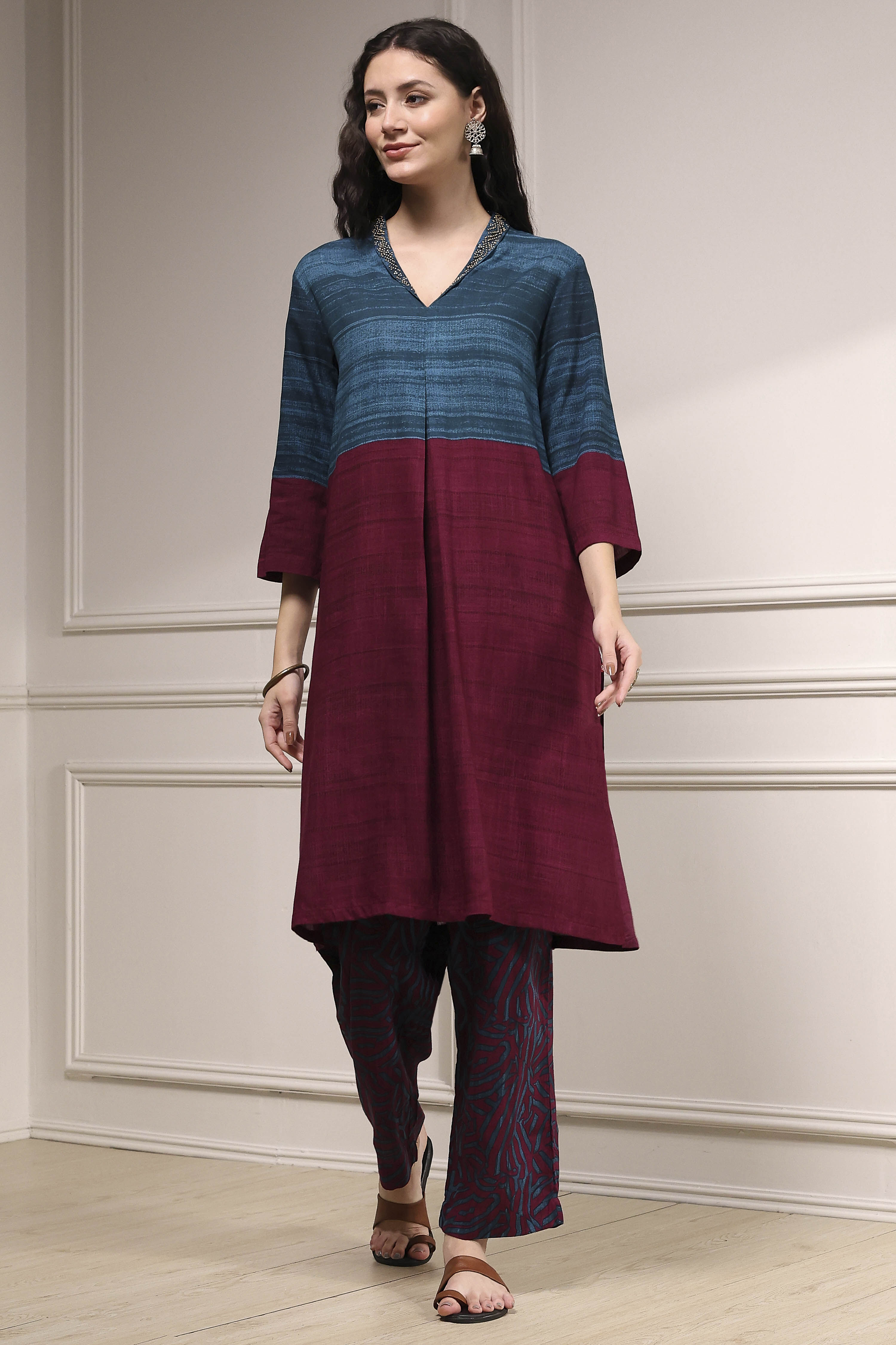 Teal Viscose Rayon Straight Printed Kurta Pants Set image number 6