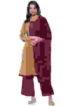 Beige Cotton Handloom Unstitched Suit Set image number 0