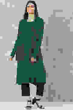 Teal Acrylic Straight Scarf Set Yarndyed Kurta image number 0