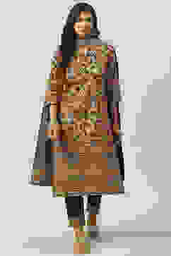 Black Cotton Straight Kurta Slim Pant Suit Set image number 0