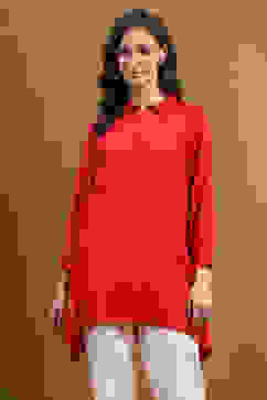 Tomato Red Solid Asymmetric Short Kurta image number 5