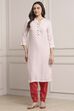 Off White Pink Viscose Rayon Straight Kurta Pants Set image number 6