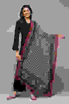 Black & White Cotton Blend Dupatta image number 0