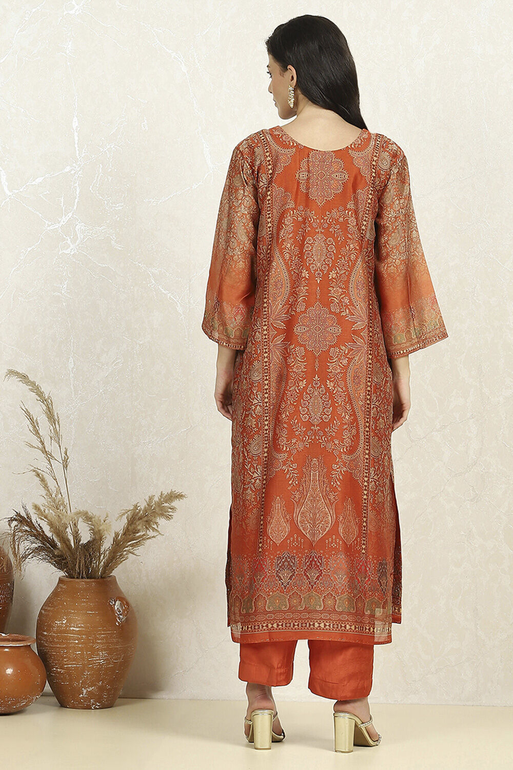 Rust Chanderi Unstitched Suit Set image number 5