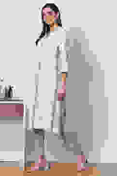 White Mint Cotton Straight Fusion Printed Kurta Set image number 3