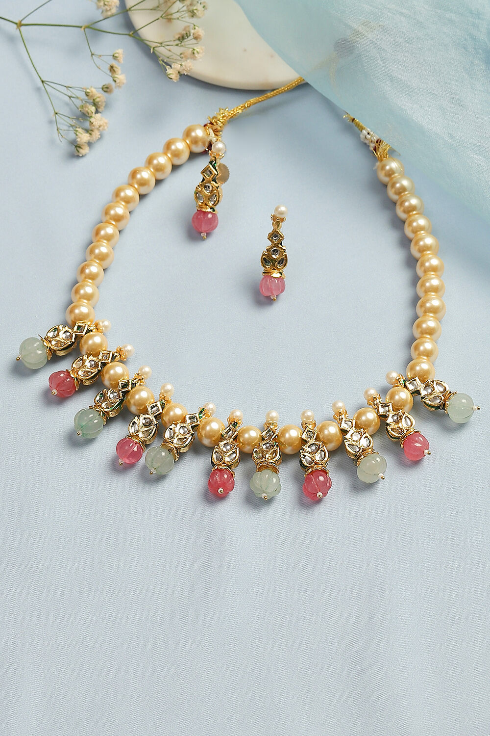 Mint Green Pink Alloy Necklace Set image number 2