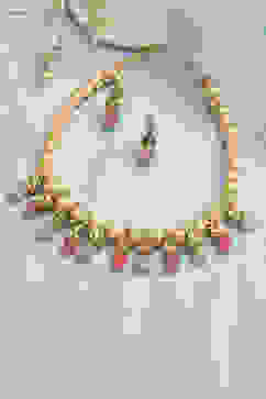 Mint Green Pink Alloy Necklace Set image number 2