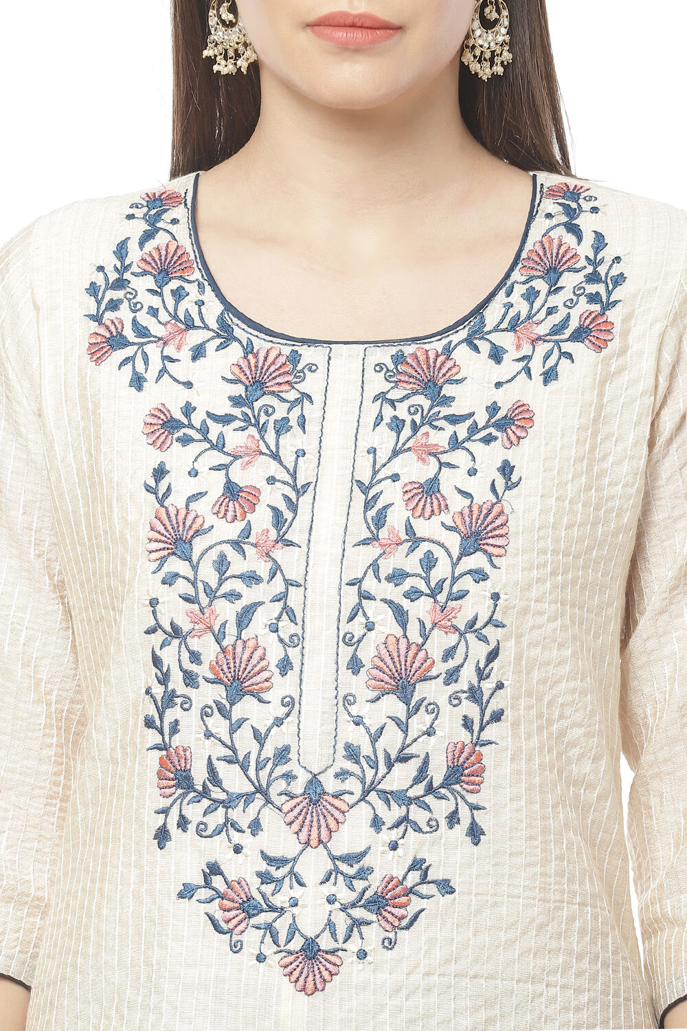 Blue Cotton Blend Hand Embroidered Unstitched Suit Set image number 1