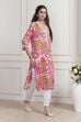 Yellow Floral Printed Straight Kurta image number 4