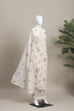 White Cotton Printed Embroidered Unstitched Suit Set image number 4