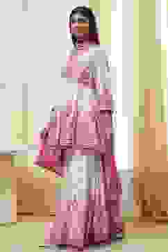 Off-White and Pink Cotton Peplum Suit Set image number 3