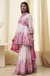 Off-White and Pink Cotton Peplum Suit Set image number 3