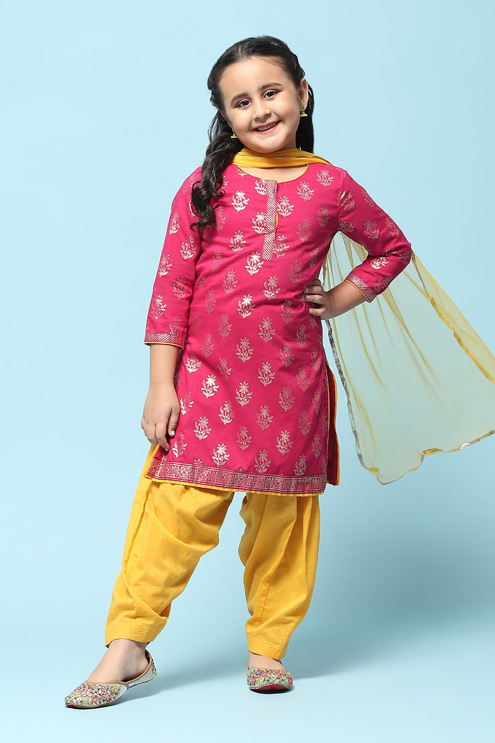 Turquoise Cotton Straight Printed Kurta Patiala Salwar Suit Set image number 7