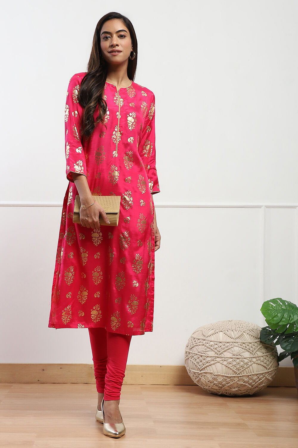 Camel Cotton Blend Solid Churidar image number 0