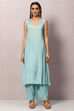 Sea Green Viscose Flared Kurta Palazzo Suit Set image number 1