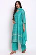 Green Straight Kurta Palazzo Suit Set image number 5