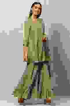 Moss Green Nylon Straight Suit set image number 6