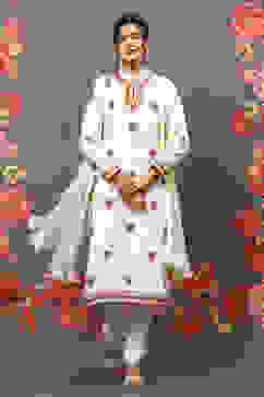 Rohit Bal Off White Cotton Blend Straight Kurta Suit Set image number 7