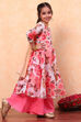 White and Pink Floral Printed Flared Festive Suit Set image number 3