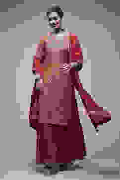 Red Cotton Blend Garara Suit Set image number 2