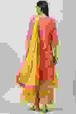 Pink & Yellow Printed Layered Kurta Palazzo Suit Set image number 4