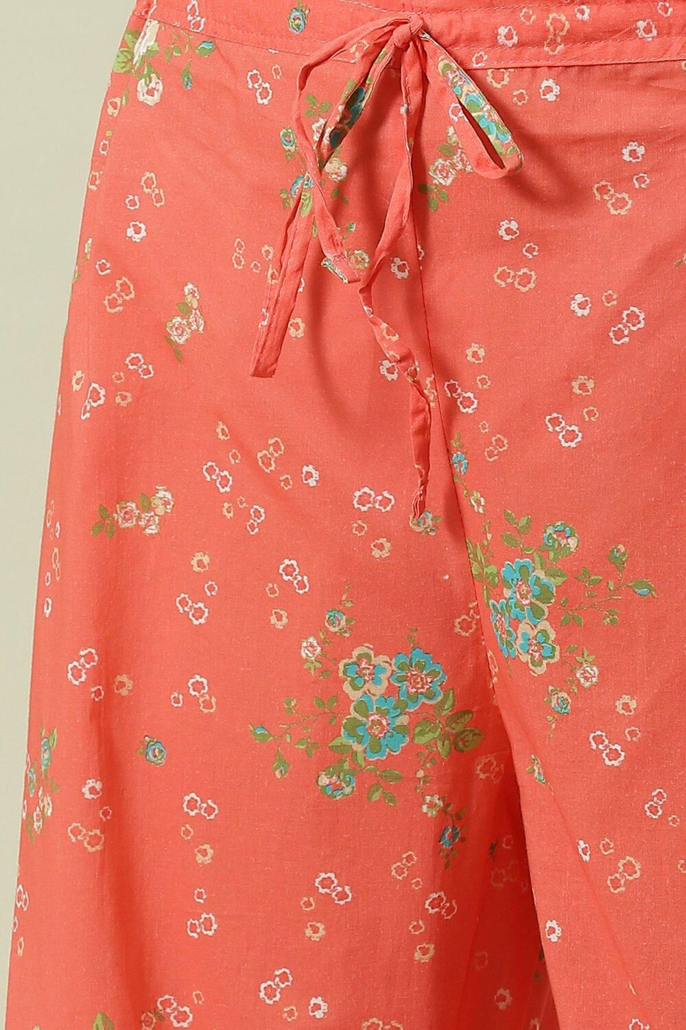 Coral Printed Cotton Straight Kurta Palazzo Suit Set image number 2