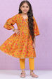 Ochre Art Silk Flared Printed Kurta Set