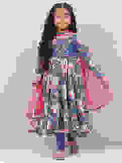 Marine Blue Cotton Flared Kurta Churidar Suit Set image number 0