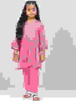 Pink Rayon Kalidar Printed Kurta Set image number 0