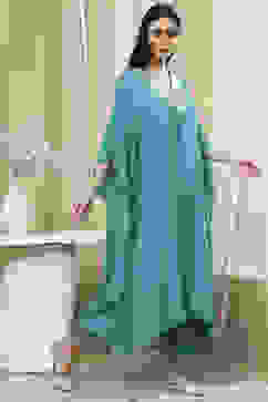 Teal Blue Solid Kaftan-Style Kurta Set image number 5