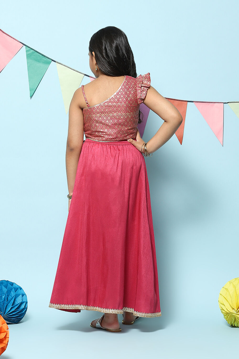 Berry Pink Art Silk Straight Lehenga Set image number 5