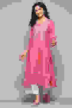 Pink Rayon flax Relaxed Kurta Palazzo Suit Set image number 0