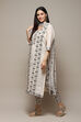 Off White Cotton Handloom Unstitched Suit Set image number 6