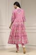 Light Pink Cotton Printed Anarkali Suit Set image number 4