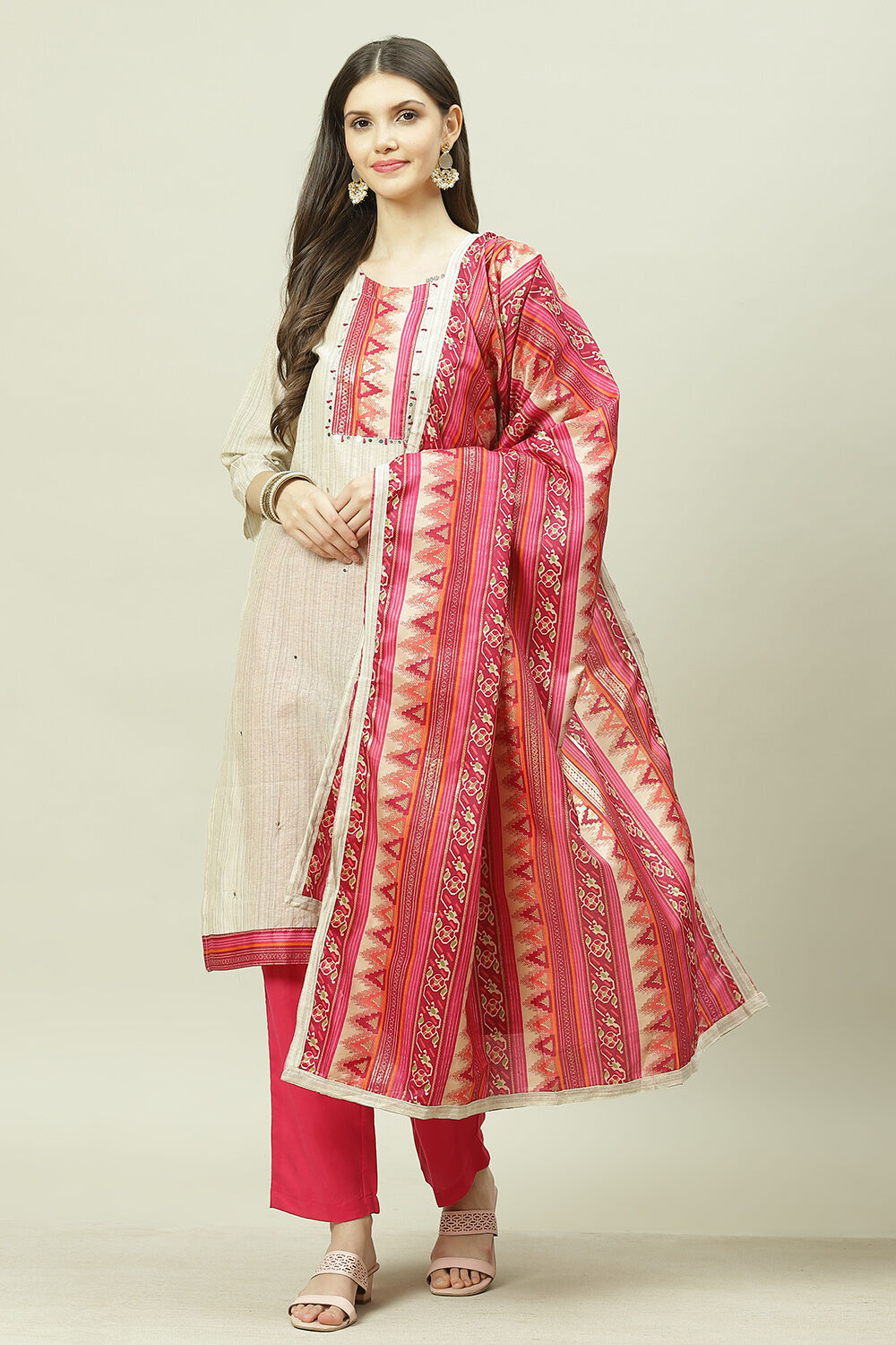 Fuchsia Cotton Digital Print Unstitched Suit Set image number 0