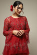 Red Nylon Straight Kurta Sharara Suit Set image number 1