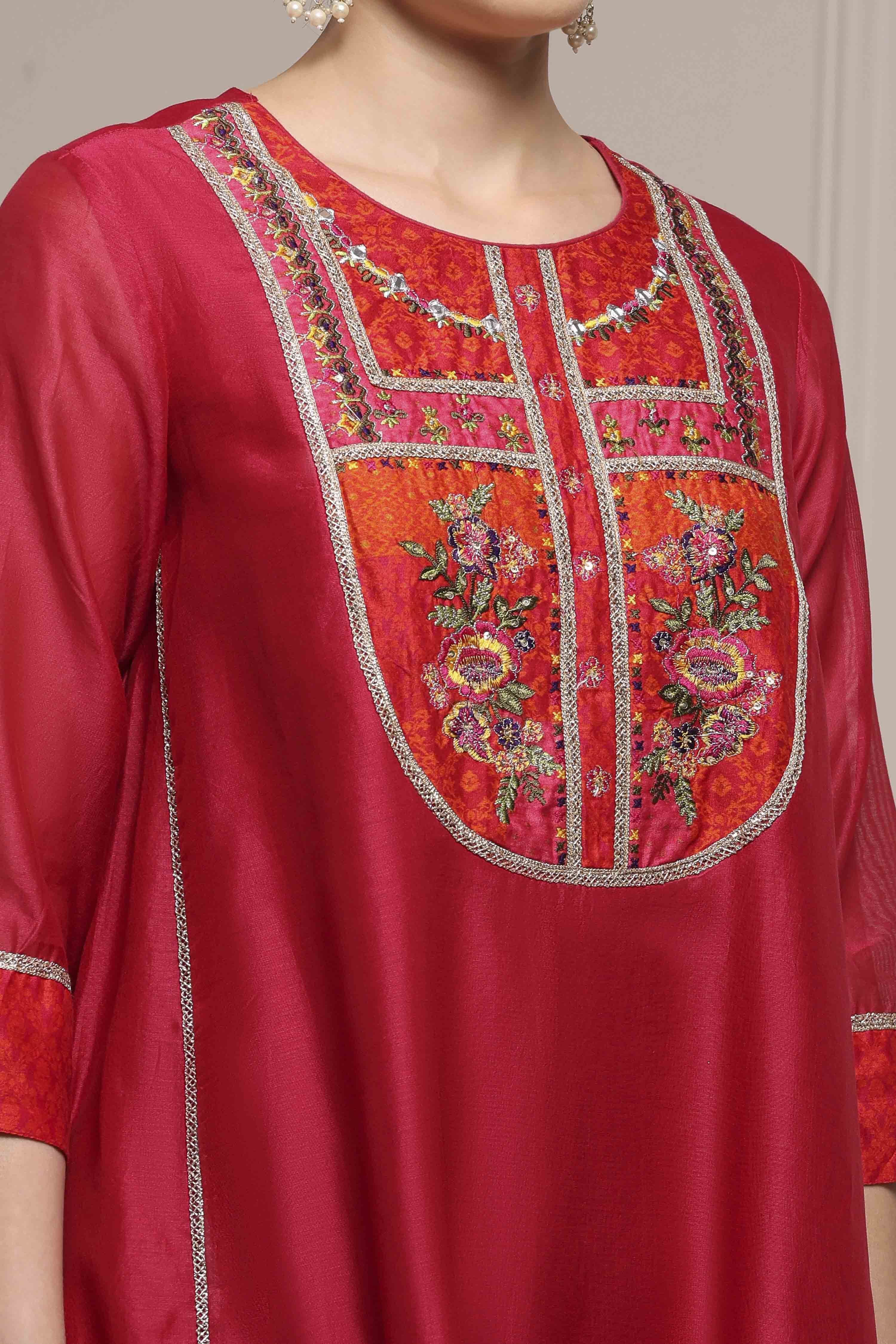 Pink Chanderi Kalidar Dyed Suit Set image number 1