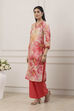 Pink Floral Print Lace Trim Straight Suit Set image number 3