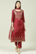 Wine Straight Kurta Regular Pants Suit Set