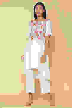 Off White Rayon Asymmetric Kurta Palazzo Suit Set image number 3