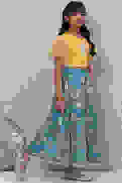 Yellow Art Silk Top With Flared Lehenga Set image number 3