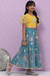 Yellow Art Silk Top With Flared Lehenga Set image number 3