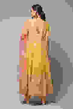 Yellow Cotton Blend Anarkali Kurta Churidar Suit Set image number 4