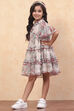 Beige Dobby Net Floral Ruffled Flared Tiered Dress image number 2