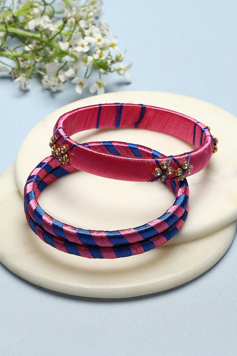 Pink & Blue Plastic-Thread Bangles image number 0