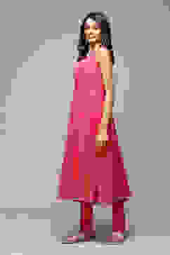 Coral Cotton Blend Layered Kurta Churidar Suit Set image number 1